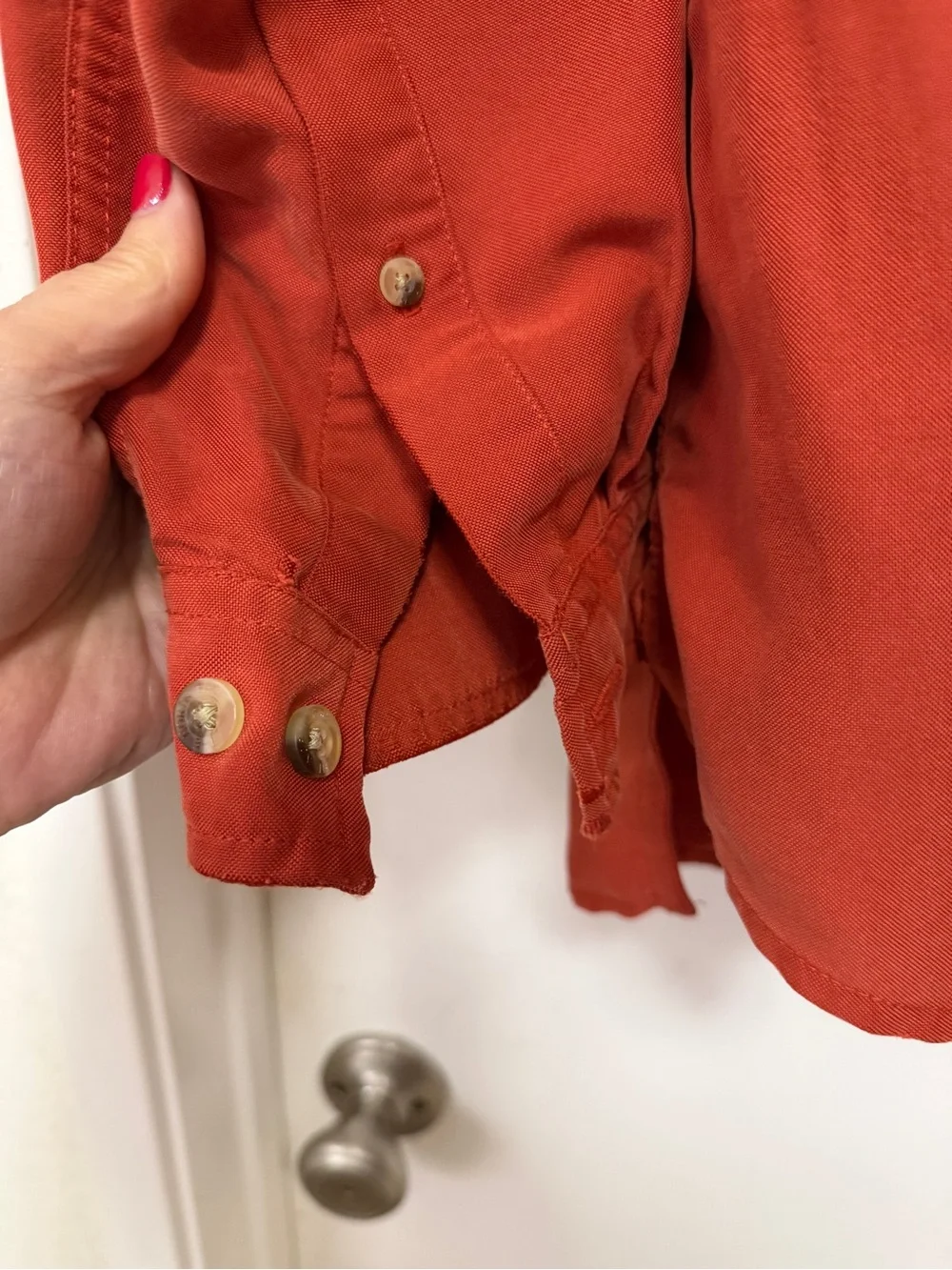 The North Face long sleeve, button-up, rust/orange - size L
